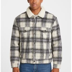 Levi's Plaid Wool Blend Vintage Trucker Faux Sherpa Lined Coat NWT